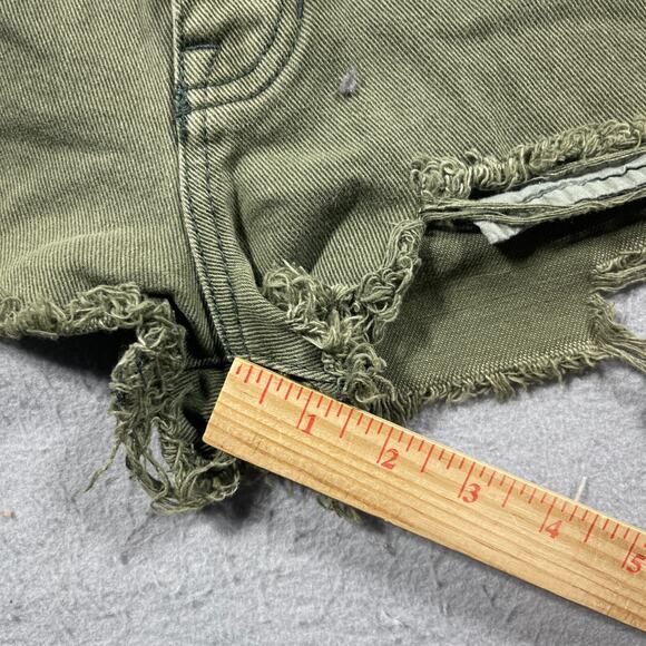 Brandy Melville Cut-off Jean Shorts Women 26 Booty Button Fly Olive Green - Picture 3 of 7